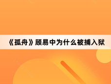 《孤舟》顾易中为什么被捕入狱