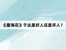 《藏海花》于达是好人还是坏人？