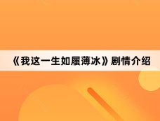 《我这一生如履薄冰》剧情介绍