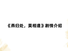 《燕归处,莫相逢》剧情介绍