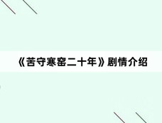 《苦守寒窑二十年》剧情介绍