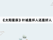 《太阳星辰》叶诚是坏人还是好人