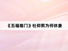 《五福临门》杜仰熙为何休妻