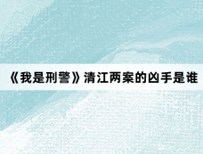 《我是刑警》清江两案的凶手是谁