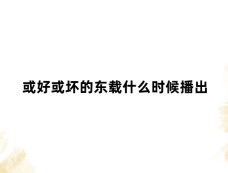 或好或坏的东载什么时候播出