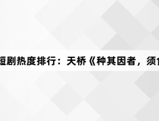 2月17日短剧热度排行:天桥《种其因者,须食其果》登顶第一