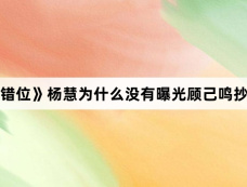 《错位》杨慧为什么没有曝光顾己鸣抄袭