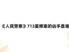 《人民警察》713夏辉案的凶手是谁