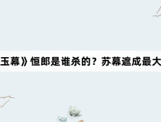 《珠帘玉幕》恒郎是谁杀的？苏幕遮成最大嫌疑人