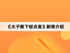 《太子殿下轻点宠》剧情介绍