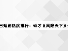 12月15日短剧热度排行:硕才《凤隐天下》登顶第一