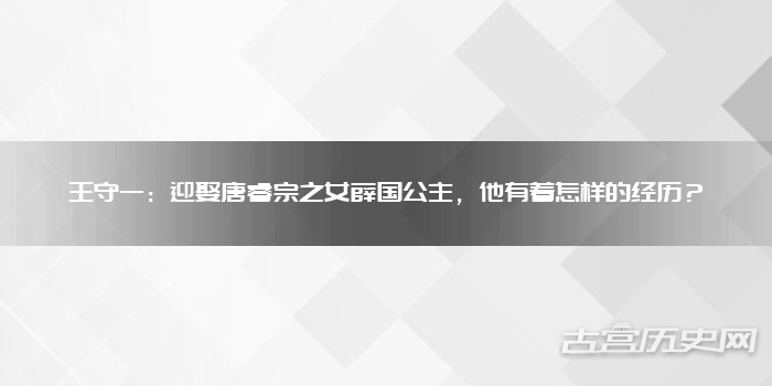 王守一：迎娶唐睿宗之女薛国公主，他有着怎样的经历？