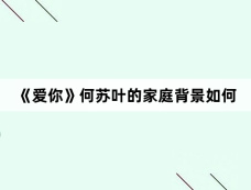 《爱你》何苏叶的家庭背景如何