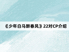 《少年白马醉春风》22对CP介绍