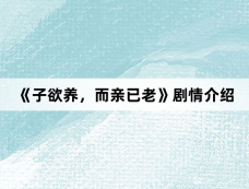 《子欲养,而亲已老》剧情介绍