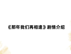 《那年我们再相逢》剧情介绍