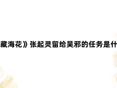 《藏海花》张起灵留给吴邪的任务是什么