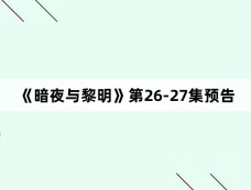 《暗夜与黎明》第26-27集预告