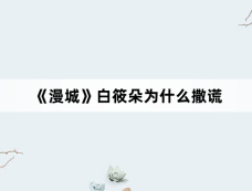 《漫城》白筱朵为什么撒谎