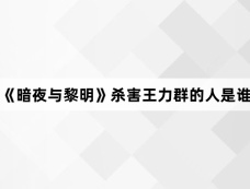 《暗夜与黎明》杀害王力群的人是谁