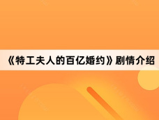 《特工夫人的百亿婚约》剧情介绍