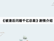 《被渣后闪婚千亿总裁》剧情介绍