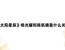 《太阳星辰》杨光耀和陈凯晴是什么关系