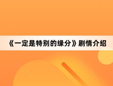 《一定是特别的缘分》剧情介绍