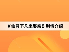 《仙尊下凡来娶亲》剧情介绍
