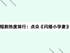11月5日短剧热度排行:点众《闪婚小孕妻》登顶第一