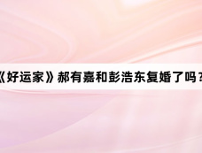 《好运家》郝有嘉和彭浩东复婚了吗?