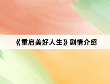 《重启美好人生》剧情介绍