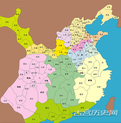 汉朝十三州一部区域划分示意图