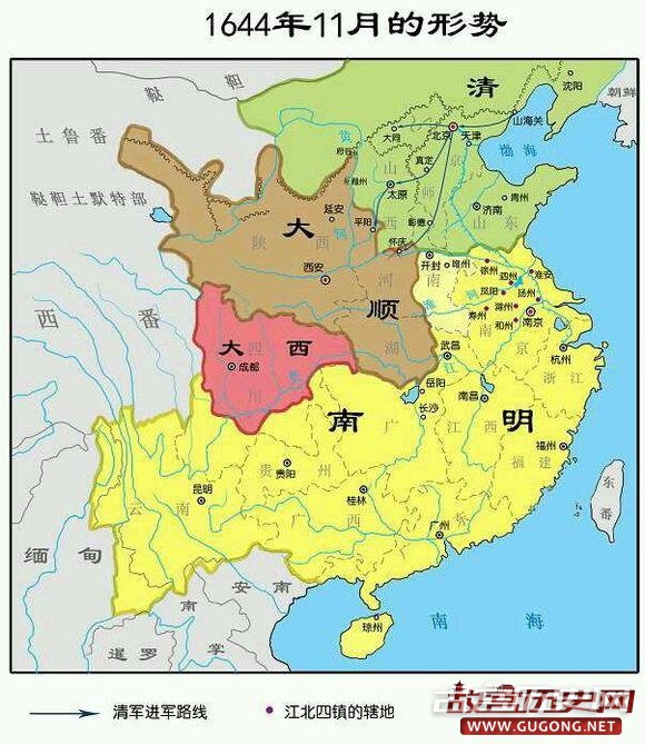 明朝地图：南明疆域变化图：1644年11月局势