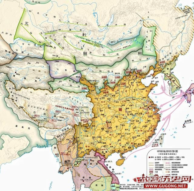明朝地图：倭寇入侵中国和明朝支援朝鲜