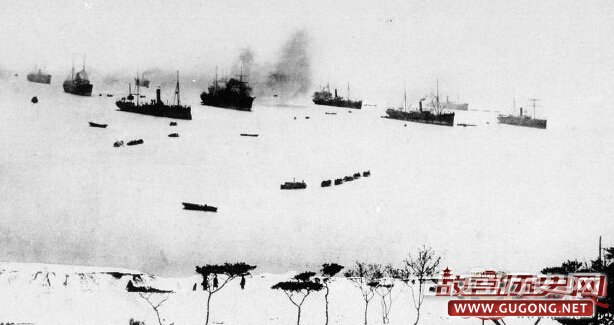 1895年1月20日，日本陆军部队乘小艇登陆荣城县。 日本陆军在荣城县登陆
