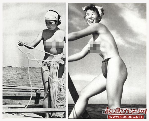 日本海女裸身潜水下海捕捞