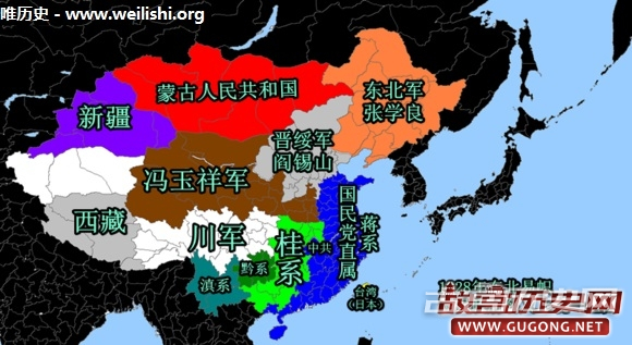 中国1916年到1936年军阀割据演变图