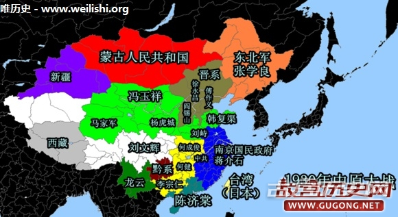 中国1916年到1936年军阀割据演变图